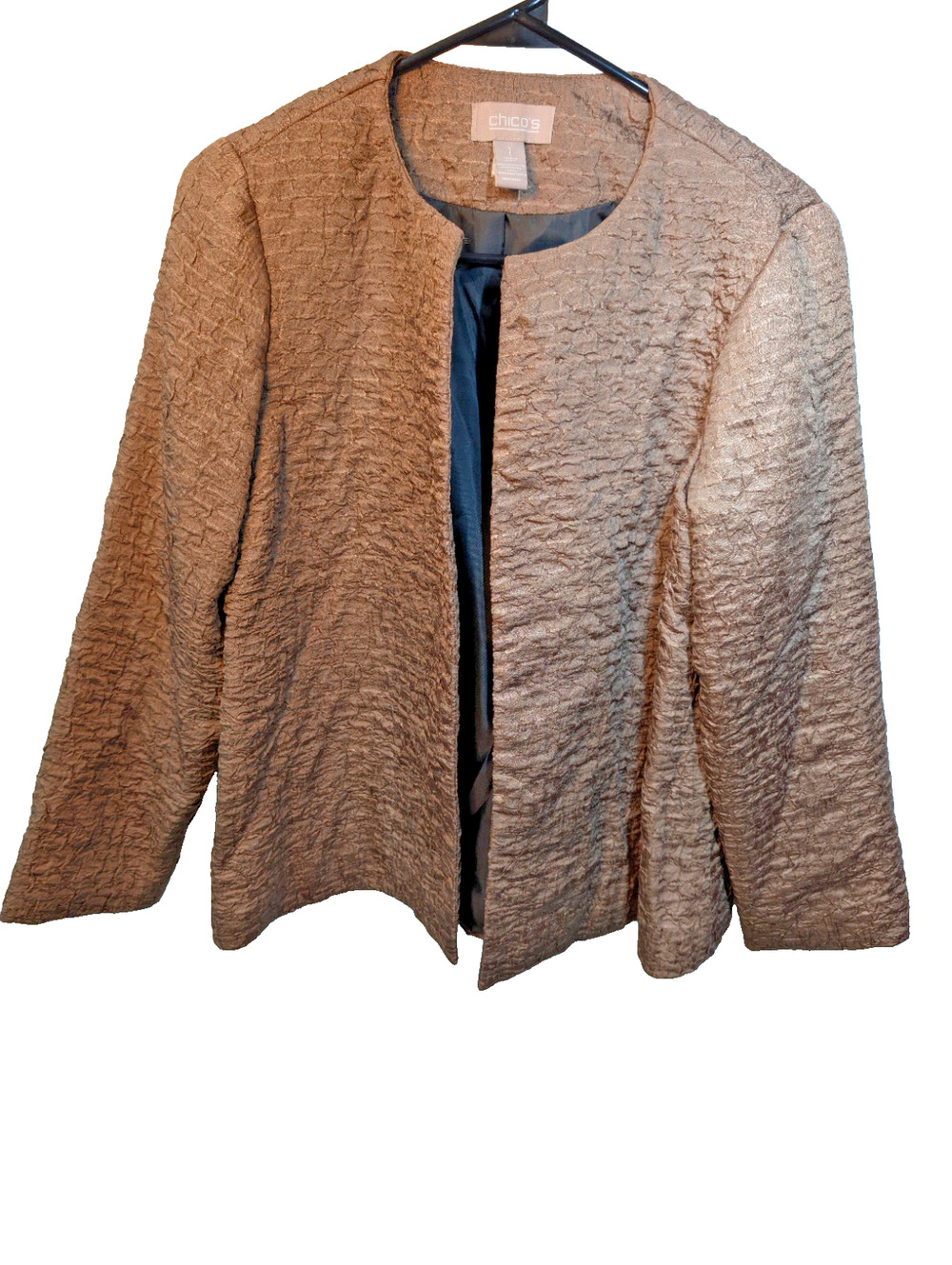 Chico's Blazer Jacket Womens 1 Medium M Brown Textured One Hook Loop Career Work